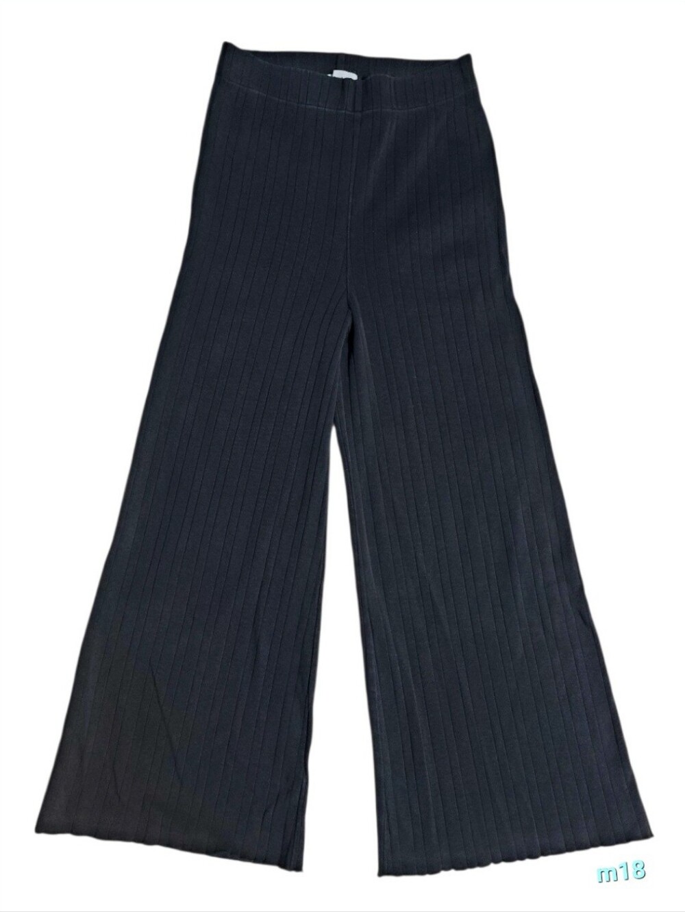 Wray NYC Sabrina Black Ribbed Knit Lettuce Hem Wide Leg Pants